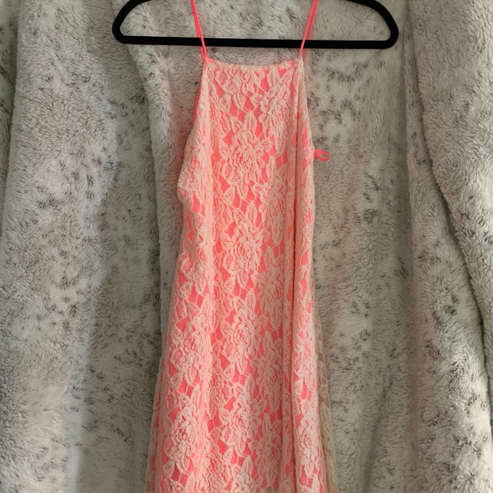 Hot pink Lace strapless day dress